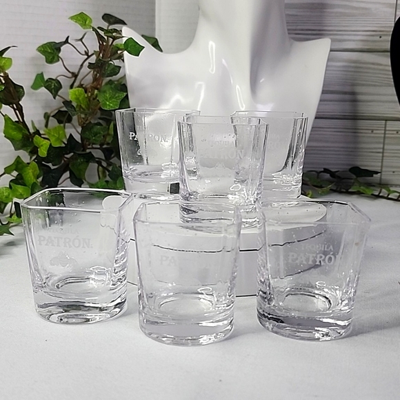 Set of 6 Silver Patron Tequila Shot Glasses with Empty Display Bottle - Picture 5 of 9